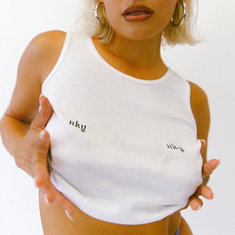 White Ribbed N*pple tank S